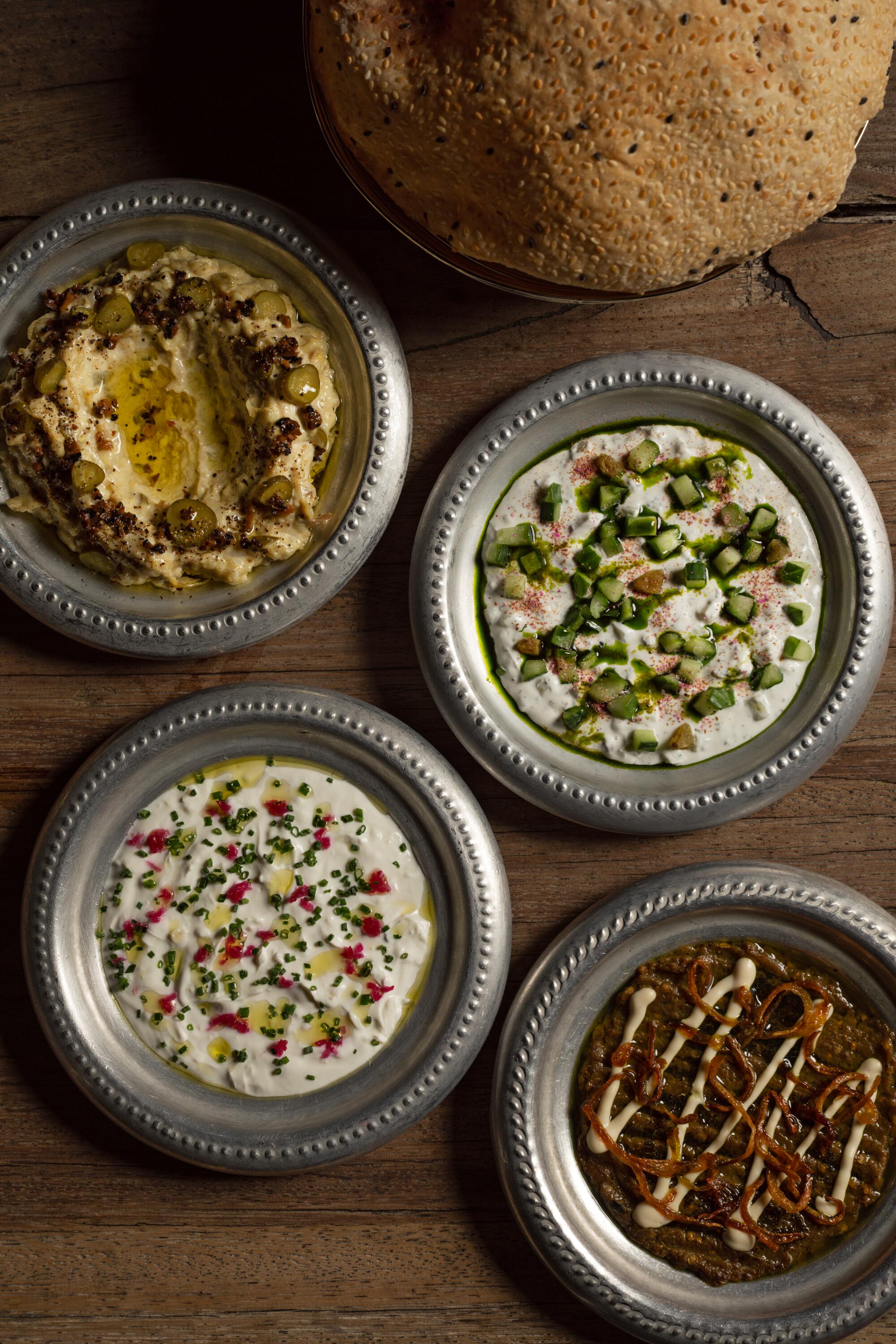 A spread of mazeh at Berenjak in downtown Los Angeles.