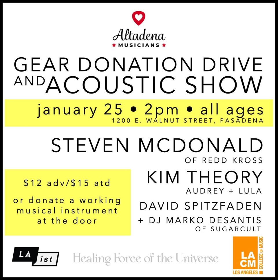 A graphic announcing a benefit concert for fire survivors.