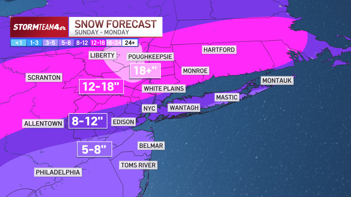 NYC area braces for hours of snow set to slam region Sunday – NBC New York