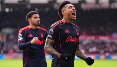 Igor Jesus celebrates after opening the scoring for Nottingham Forest at Brentford