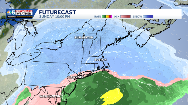 The height of the storm occurs Sunday night across northern New England and New York.