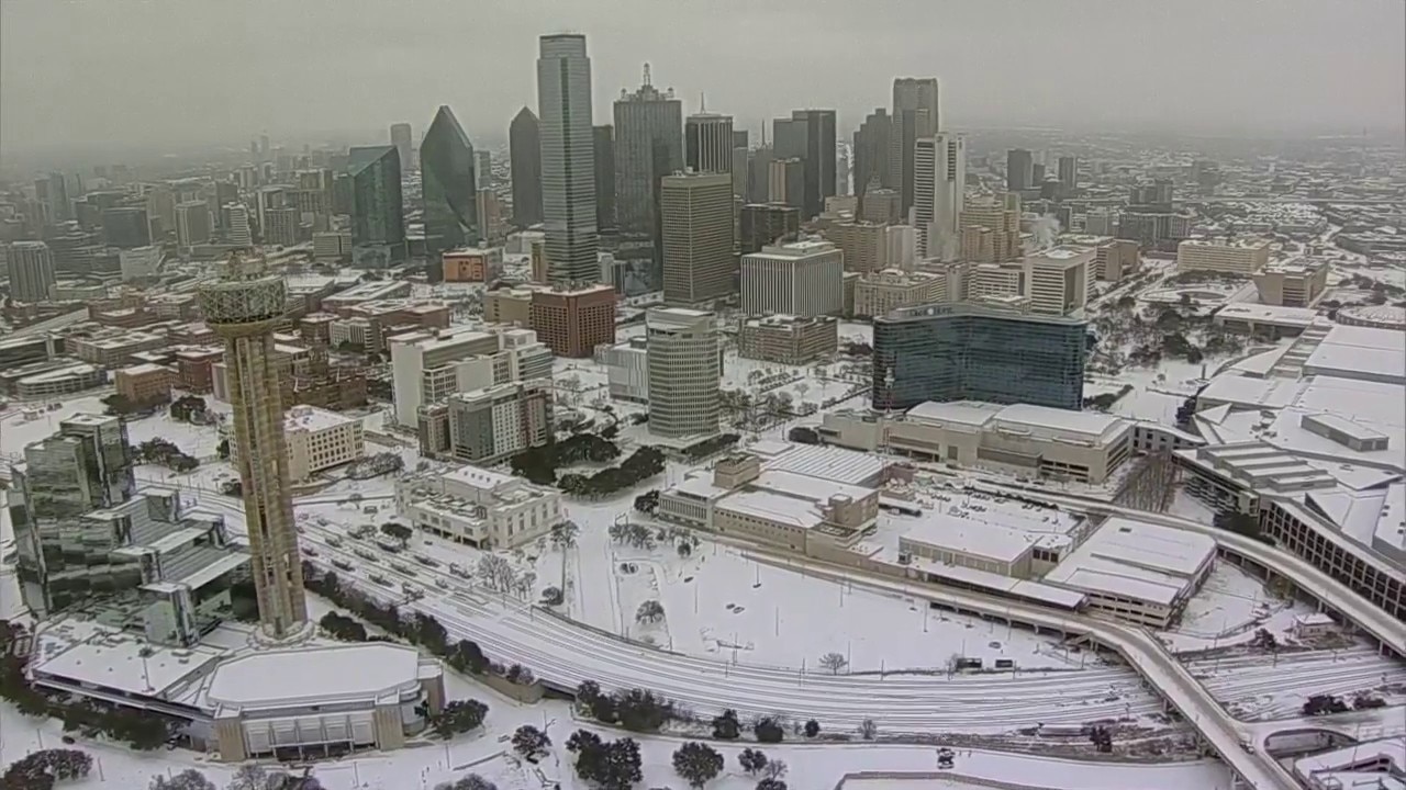 VIDEO: Aerial view of Dallas snow