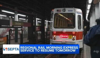 SEPTA Regional Rail's morning express service will resume Monday