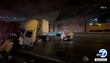 101 Freeway near downtown Los Angeles blocked after semi-truck crash