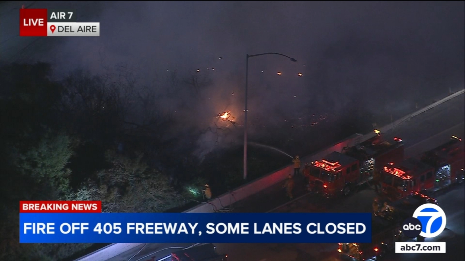Grass fire shuts down several lanes on 405 Freeway near Hawthorne