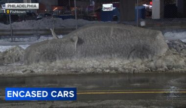 Philadelphia woman finds car encased in ice after apparent pipe burst nearby along Front Street