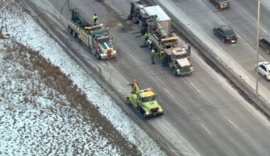 Chicago area traffic: Rollover truck crash blocks lanes on Eisenhower Expressway in Bellwood