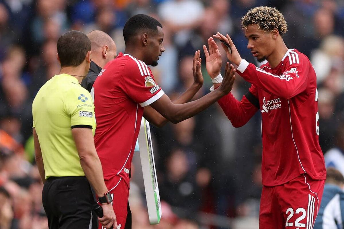 Alexander Isak comes on as a substitute for team-mate Hugo Ekitike during the Premier League match between Liverpool and Everton at Anfield. 