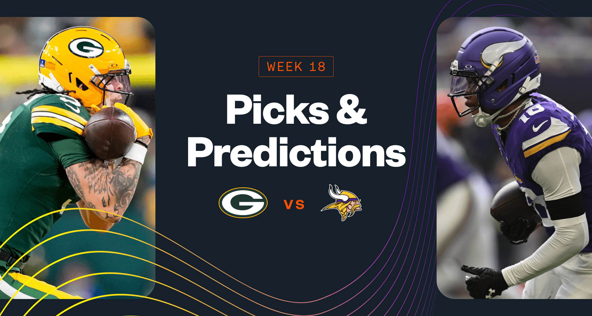 Promo image for Packers vs. Vikings, including Christian Watson and Justin Jefferson.