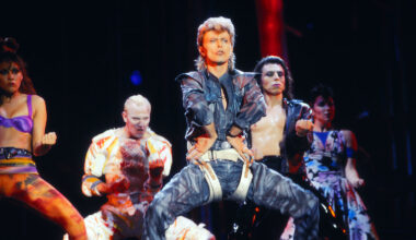 David Bowie performs at Veterans Stadium  in Philadelphia, in 1987.