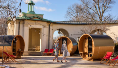 Open now through March 29, three saunas have once again been installed on the terrace of the American Swedish Historical Museum.