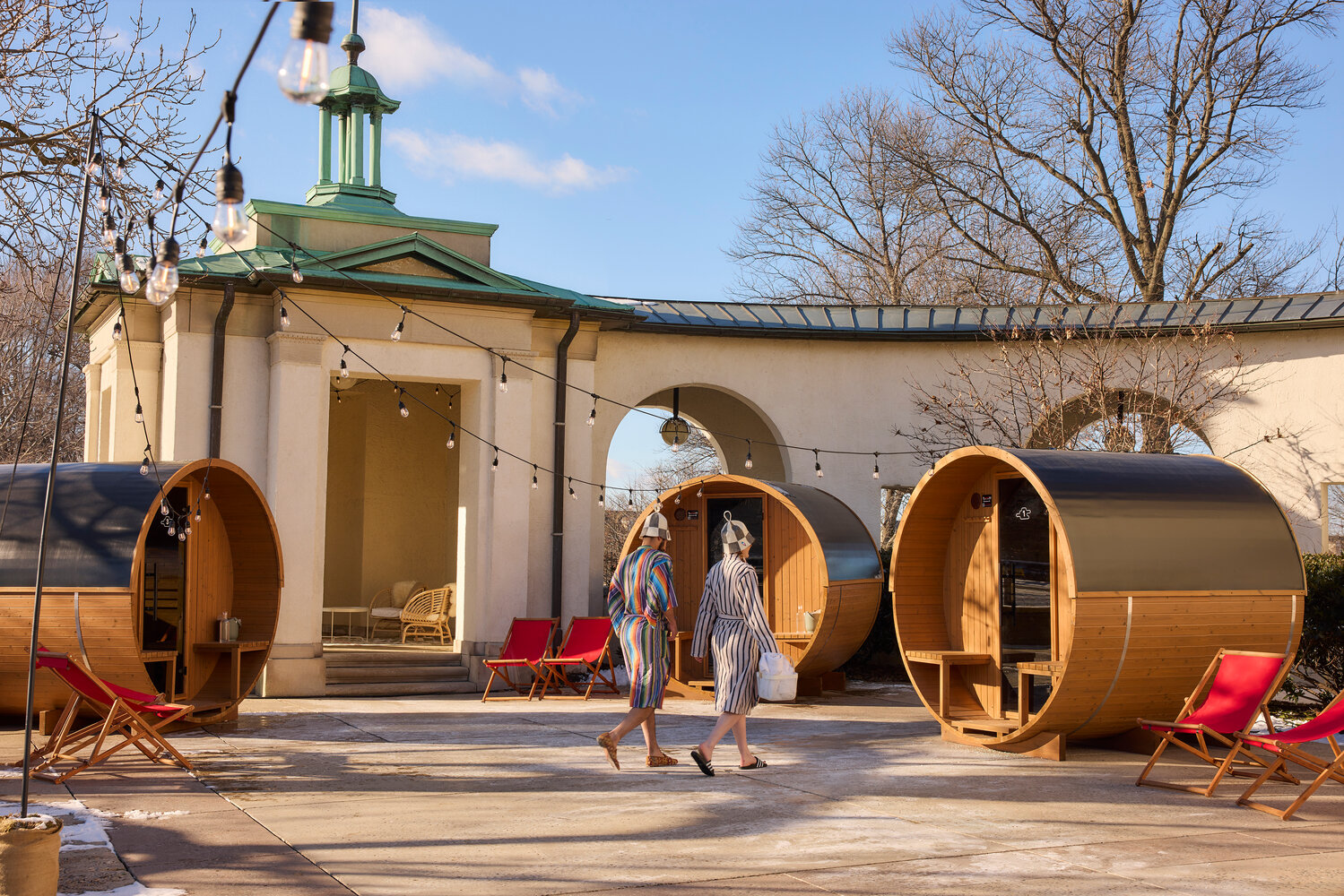 Open now through March 29, three saunas have once again been installed on the terrace of the American Swedish Historical Museum.