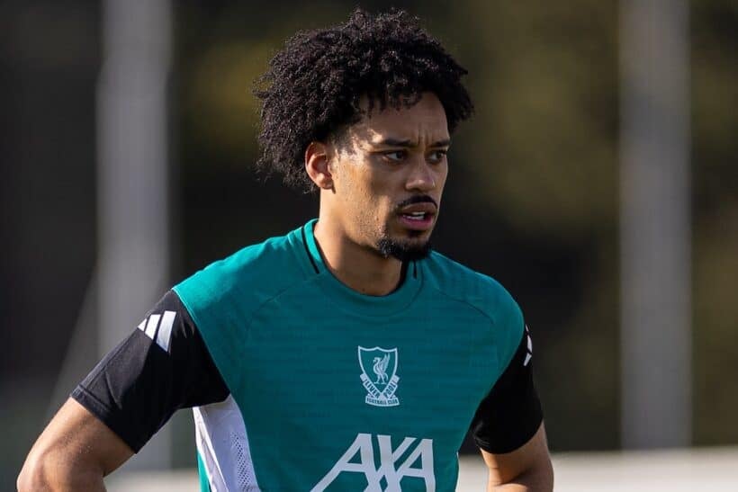 MARTIGUES, FRANCE - Wednesday, January 21, 2026: Liverpool's Calum Scanlon during an Under-19's friendly match between Olympique de Marseille Under-19's and Liverpool FC Under-19's at the Stade Francis Turcan. Marseille won 2-0. (Photo by David Rawcliffe/Propaganda)
