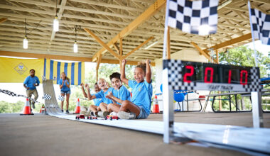Cub Scouts participate in a Pinewood Derby event.