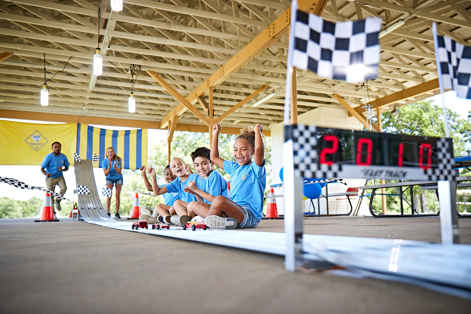 Cub Scouts participate in a Pinewood Derby event.