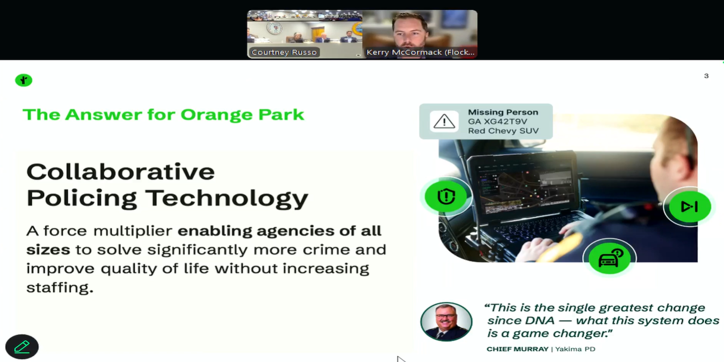Members of the Orange Park Town Council weighed some pros and cons of using the controversial Flock camera system on Tuesday.