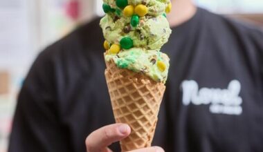WM and Arizona-based Novel Ice Cream are collaborating to bring a new flavor of ice cream to the WM Phoenix Open. in 2026. The flavor is mint ice cream with chocolate chips and pretzels, topped with green and yellow candies.