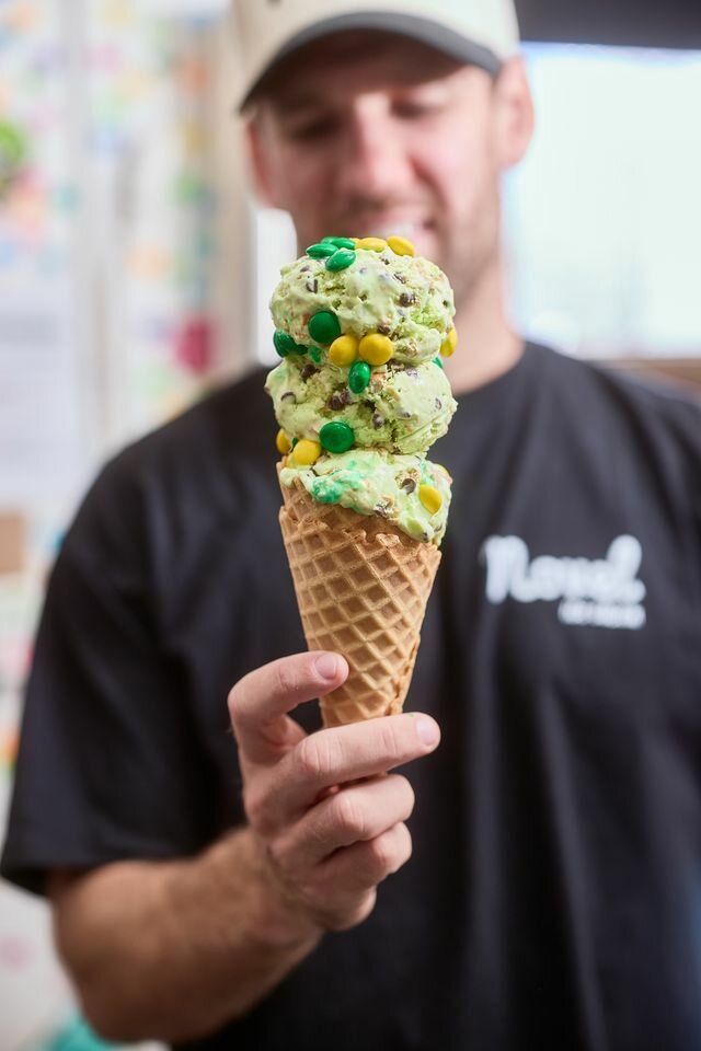 WM and Arizona-based Novel Ice Cream are collaborating to bring a new flavor of ice cream to the WM Phoenix Open. in 2026. The flavor is mint ice cream with chocolate chips and pretzels, topped with green and yellow candies.