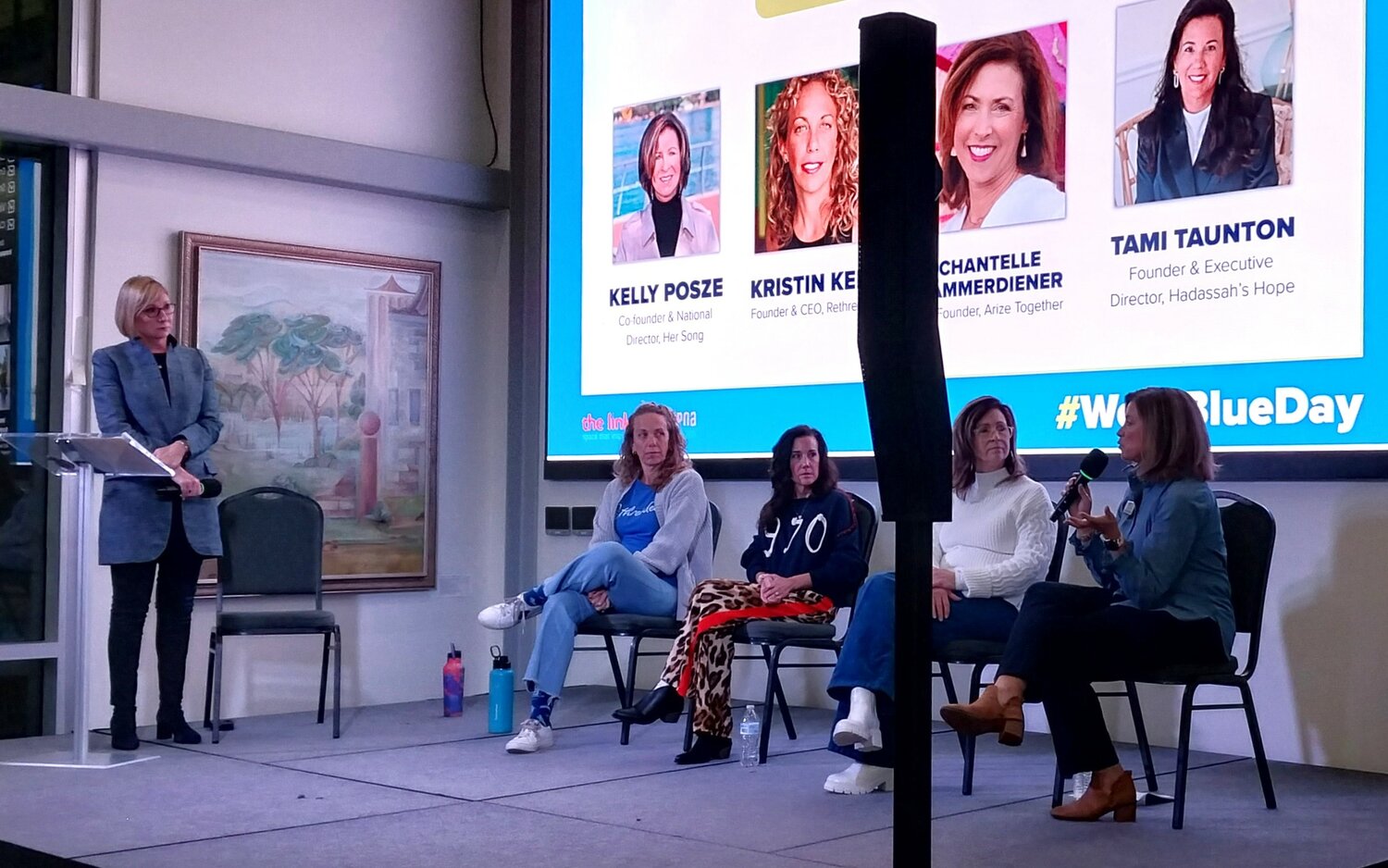 Panelists discuss the issue of human trafficking Sunday, Jan. 11, during a Humanity Lab Series event at the link in Nocatee. Pictured from left are: Tracye Polson, director of state and federal advocacy in the Office of the Mayor of Jacksonville; Kristin Keen, founder and CEO of Rethreaded; Tami Taunton, founder and executive director of Hadassah&rsquo;s Hope; Kelly Posze, national director and co-founder of Her Song; and Arize Together gives survivors what co-founder Chantelle Kammerdeiner.
