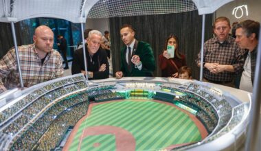 Guests are given an interactive tour of the future home of the Las Vegas Athletics at Experienc ...