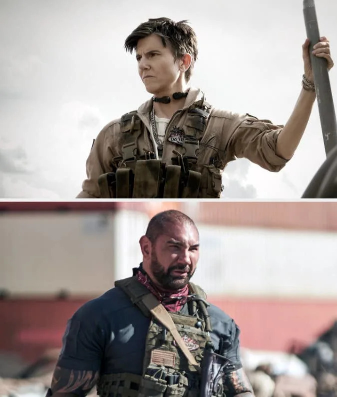 both of their characters outside in army wear