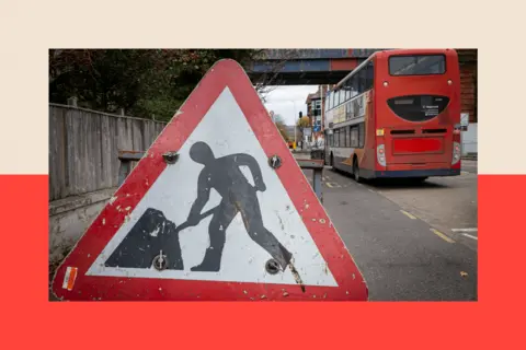 In pictures via Getty Images A road works sign