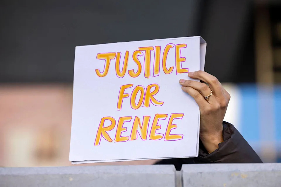 Sign for Renee Good at Anti-ICE Protests In Los Angeles