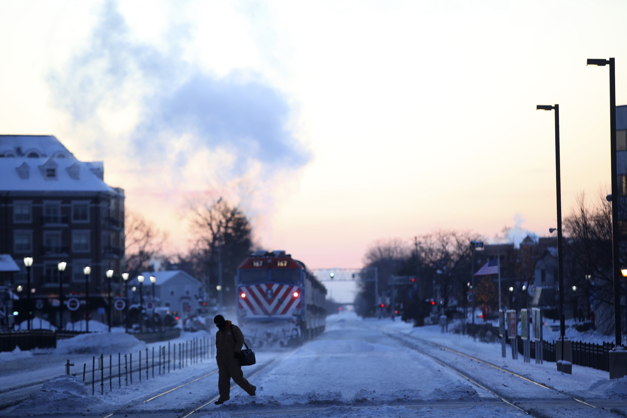 With temperatures around minus 20 degrees, a person crosses the...