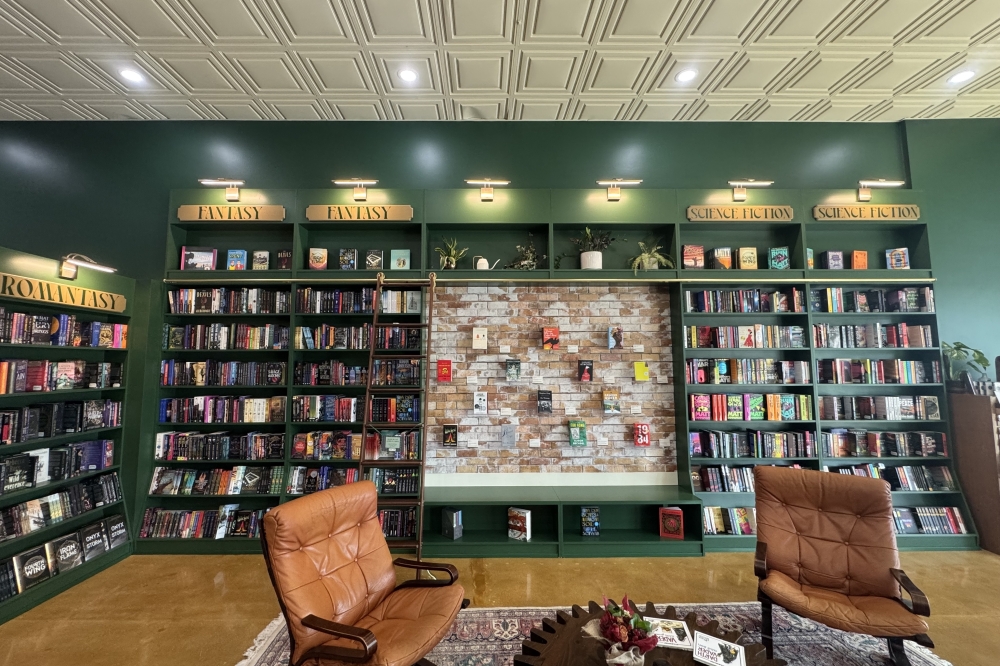 A bookshelf containing fantasy and science fiction works is seen at a book store in Castle Hills, Texas, just outside of San Antonio.