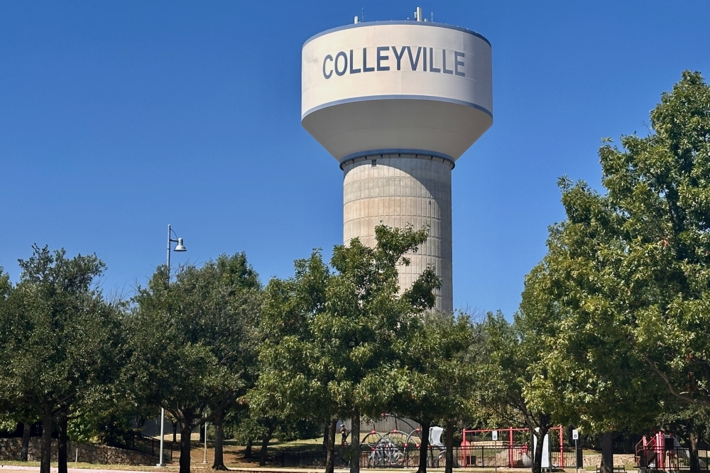 A Colleyville water tower on a sunny day