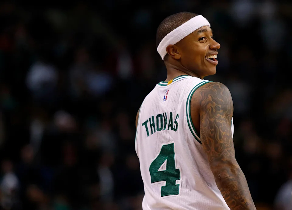 Dec 30, 2016; Boston, MA, USA; Boston Celtics guard Isaiah Thomas (4) smiles during the second half against the Miami Heat at TD Garden. Mandatory Credit: Winslow Townson-USA TODAY Sports