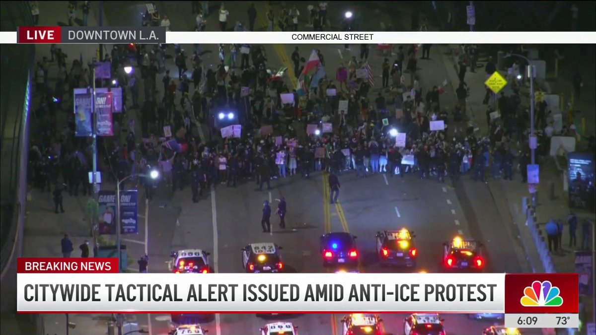 Citywide tactical alert issued amid anti-ICE protest in downtown LA – NBC Los Angeles