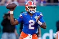 FILE - Florida quarterback DJ Lagway (2) throws a pass against Tulane during the first half...