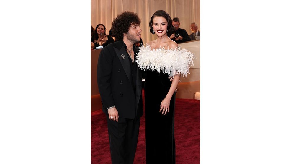 BEVERLY HILLS, CALIFORNIA - JANUARY 11: (FOR EDITORIAL USE ONLY) (L-R) Benny Blanco and Selena Gomez attend the 83rd Annual Golden Globe Awards at The Beverly Hilton on January 11, 2026 in Beverly Hills, California. (Photo by Amy Sussman/Getty Images)