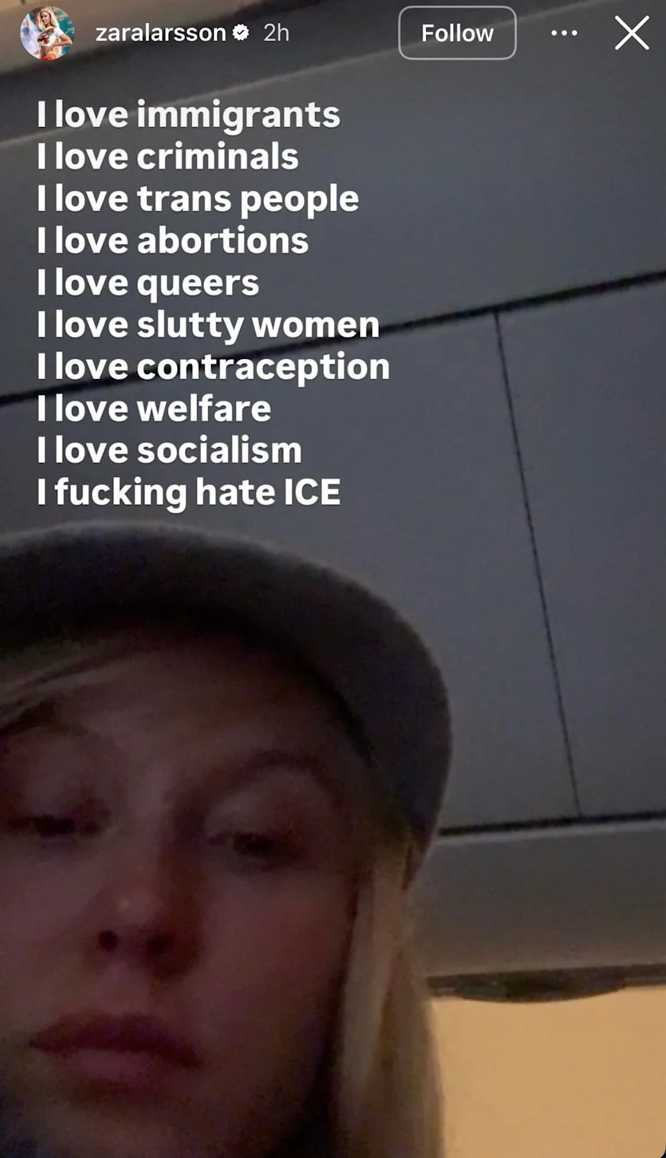 Zara Larsson's Instagram Story