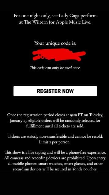 Lady Gaga invite los angeles wiltern jan 13, 2026