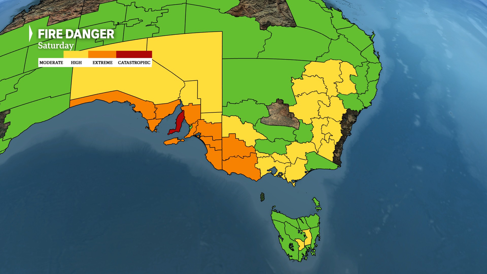 A map showing where the fire danger is in Australia