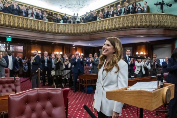 Julie Menin is sworn in as Speaker of the New York City Council on Wednesday, Jan. 7, 2025, at City Hall. (Emil Cohen / NYC Council Media Unit)