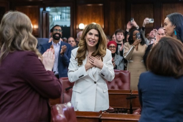 Julie Menin is sworn in as Speaker of the New York City Council on Wednesday, Jan. 7, 2025, at City Hall. (Emil Cohen / NYC Council Media Unit)