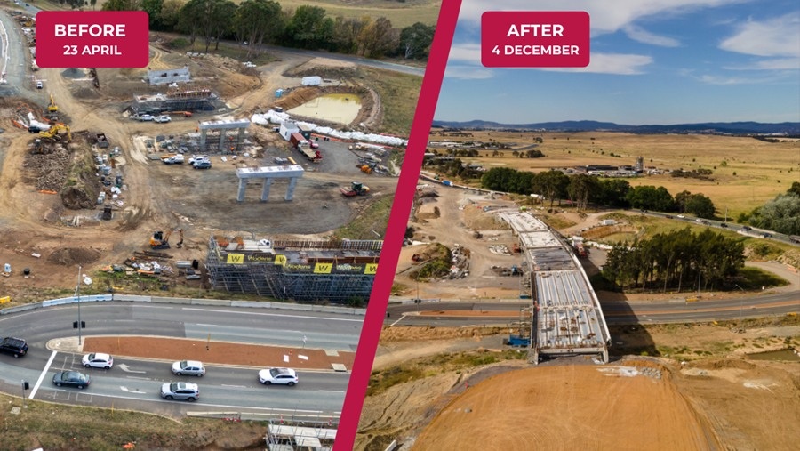 before and after photos of the Lanyon Drive flyover construction