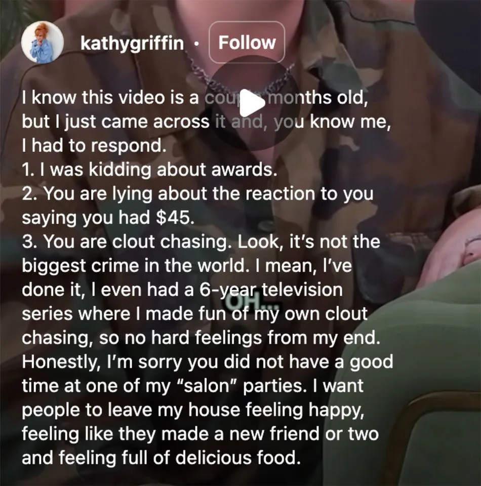 Kathy Griffin/Instagram Kathy Griffin calls out Ryan Asher on social media