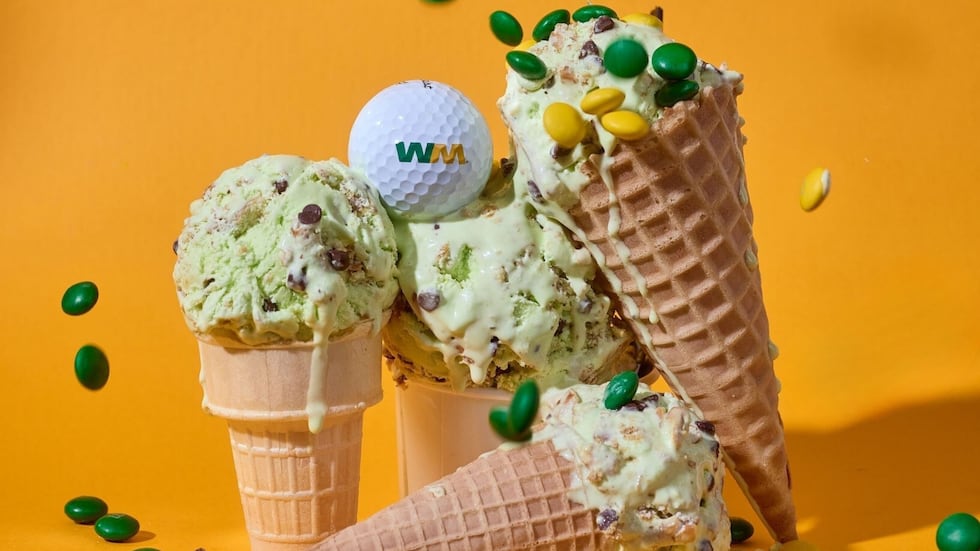 “WMPO Green Dream” features mint ice cream with chocolate chips and pretzels, topped with...