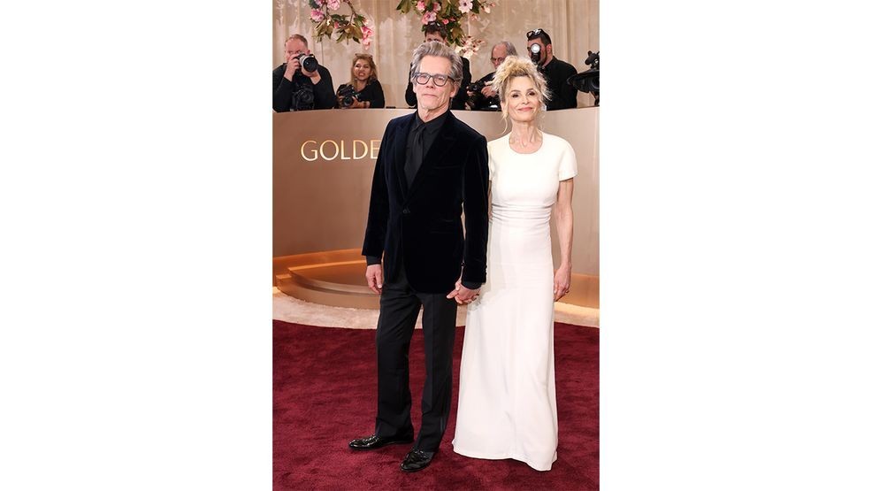 BEVERLY HILLS, CALIFORNIA - JANUARY 11: (FOR EDITORIAL USE ONLY) (L-R) Kevin Bacon and Kyra Sedgwick attend the 83rd Annual Golden Globe Awards at The Beverly Hilton on January 11, 2026 in Beverly Hills, California. (Photo by Monica Schipper/Getty Images)