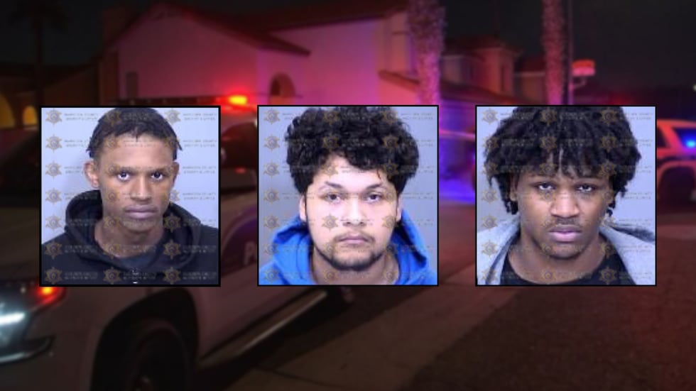 Phoenix police arrested Demarius Shaw (left), Raul Clavel (middle), and David Brunt (right) in...