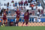 Dallas Trinity FC celebrates after Chioma Ubogagu's goal in the 52nd minute of a game...