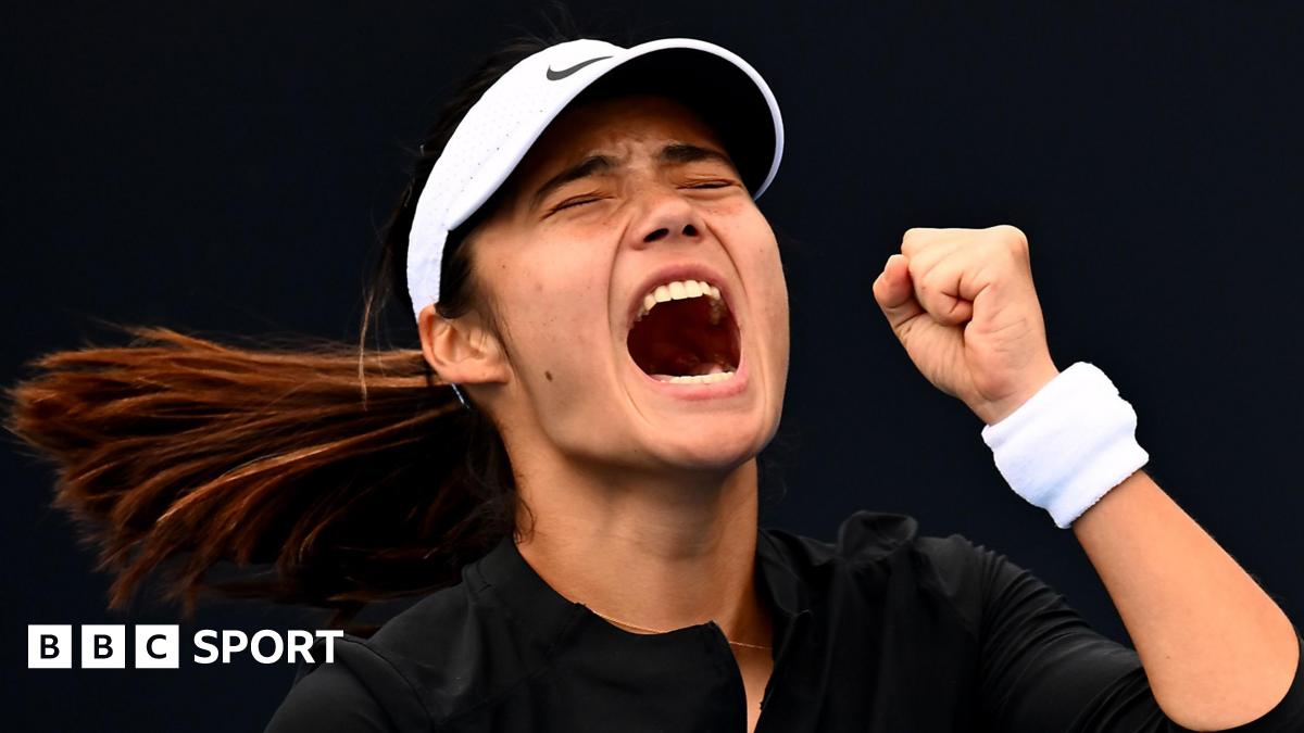 Emma Raducanu celebrates after beating Camila Osorio in Hobart