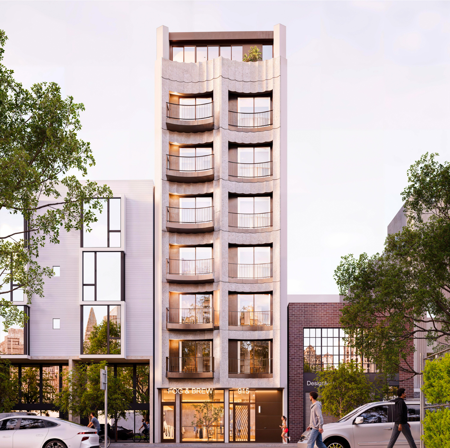 915 Bryant Street golden-hour view, rendering by Ogle Design