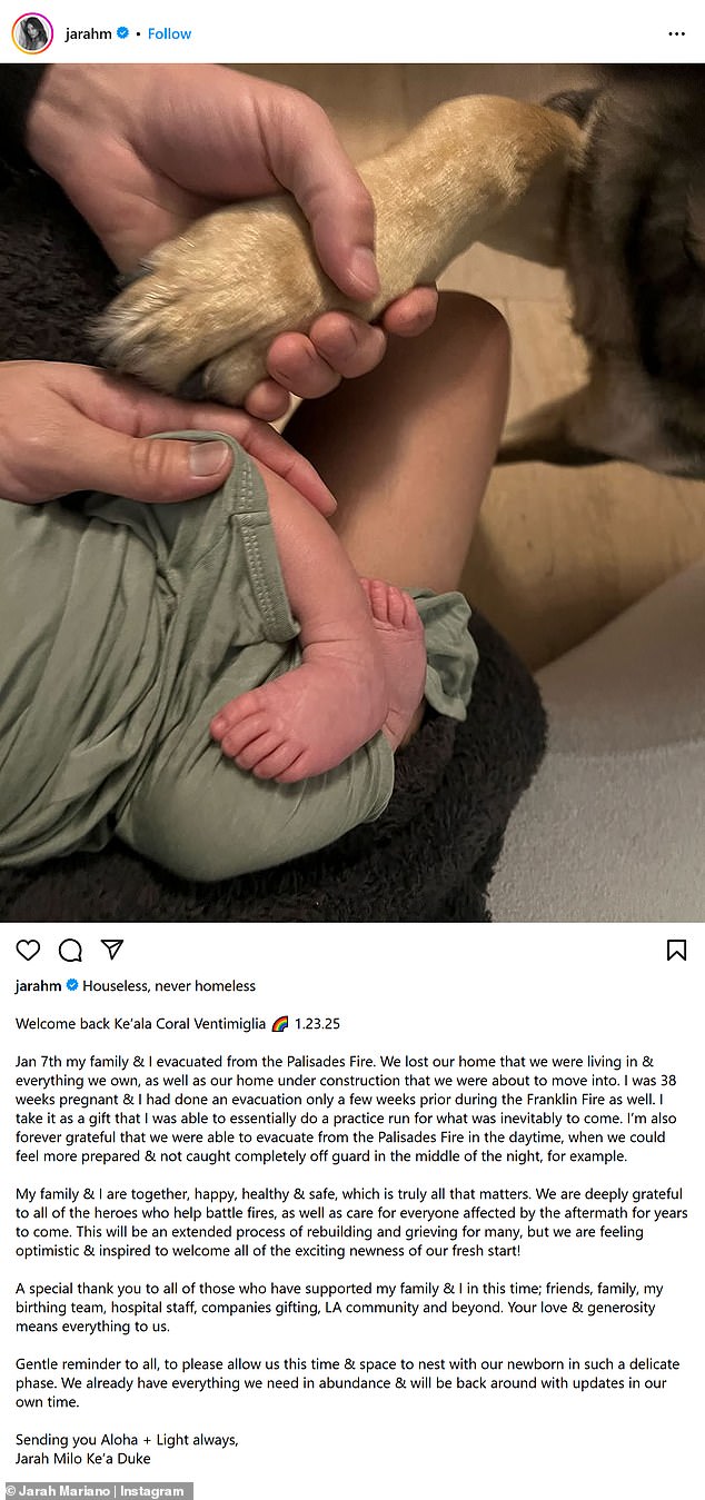 Mariano - who tied the knot with the actor in 2023 - uploaded a photo to her main Instagram of their newborn's tiny feet, as well as their dog's small paw