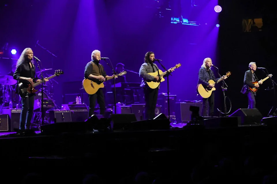 Joe Walsh (second from right) performs with the Eagles in New York City in 2023. Kevin Mazur/Getty