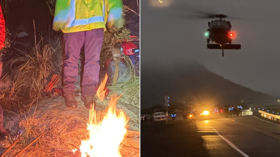 A search team requested a Blackhawk helicopter to rescue a hiker from Bumble Bee Road after...
